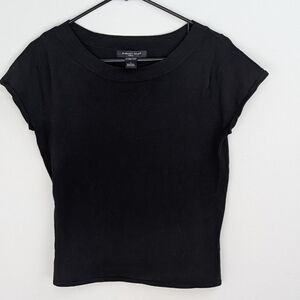 August Silk Black Cap Sleeve Knit Top Large